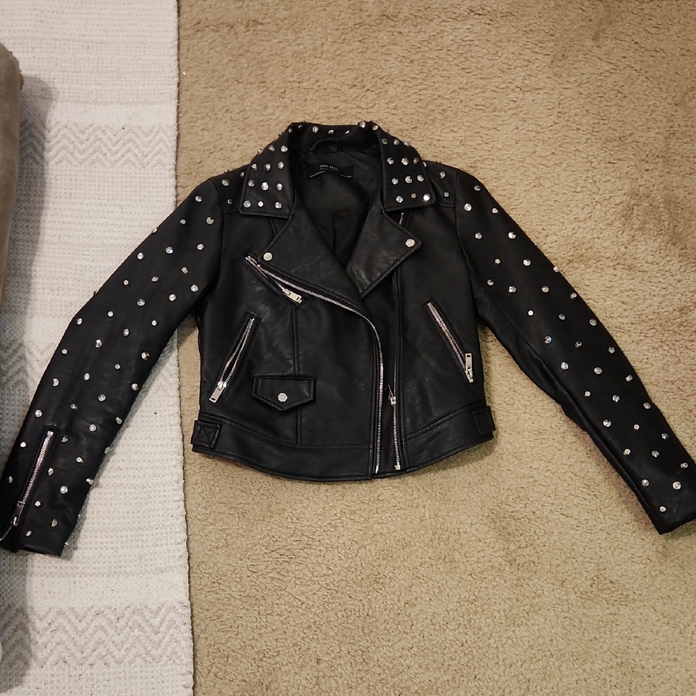 Zara Black Studded Leather Jacket
